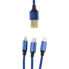 Northix 3v1 Micro-USB, Type-C, Lightning to USB 1,2m - Modrá 