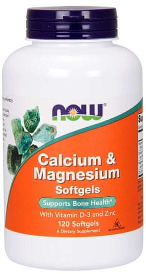 NOW Foods Calcium & Magnesium, with Vitamín D-3 and Zinc, Vápnik + Horčík Vitamín D3 a Zinok, 120 softgelových kapsúl