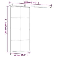 Vidaxl Posuvné dvere s kovaním ESG sklo a hliník 90x205 cm