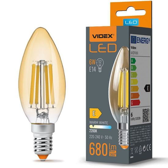 VIDEX LED žiarovka E14 C35 6W = 52W 680lm 2200K Teplá biela 360°