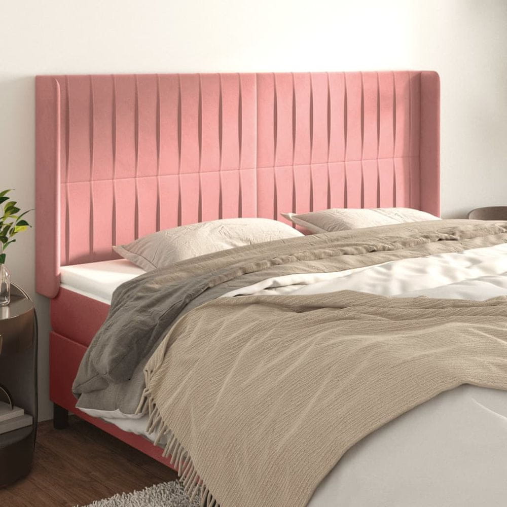 Vidaxl Čelo postele so záhybmi ružový 203x16x118/128 cm zamat