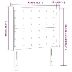 Vidaxl Čelo postele s LED tmavosivé 93x16x118/128 cm zamat