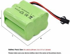 YUNIQUE GREEN-CLEAN 7.2V 2400mAh RC NiMH batéria s USB nabíjacím káblom a 2P SM konektorom, pre RC Car RC tankové RC člny