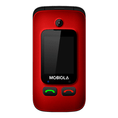 Mobiola MB610 Senior Flip, mobilný véčkový telefón pre seniorov, SOS tlačidlo, 2 obrazovky, nabíjací stojan, červený