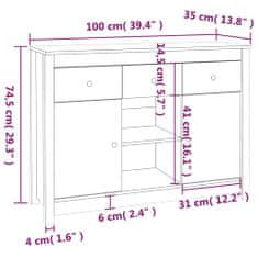 Vidaxl Komoda biela 100x35x74,5 cm borovicový masív