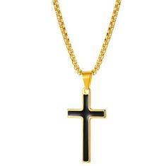 IZMAEL Náhrdelník Faith Cross-Zlatá/Čierna KP22848