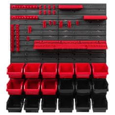 botle Nástenný panel na náradie 77 x 78 cm s 18 ks. Krabic zavesené Červené a Čierne Boxy plastová