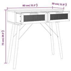 Vidaxl Konzolový stôl Čierna 80x30x75cm masívna borovica a prír. ratan