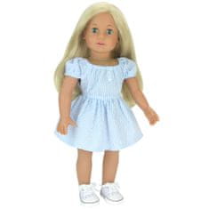Teamson Sophia's - 18" bábika - Bábika blondínka s modro-bielymi pruhovanými šatami, bielymi plátennými teniskami a spodným prádlom s potlačou - biela/modrá