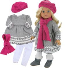Teamson Sophia's - 18" bábika - Fair Isle šaty, legíny, čiapka a šatka - šedá