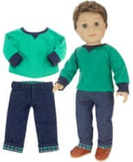 Teamson Sophia's - 18" bábika - Košeľa, flanelové džínsy s manžetami a hnedé mokasíny - zelená