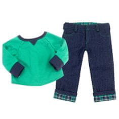 Teamson Sophia's - 18" bábika - Košeľa, flanelové džínsy s manžetami a hnedé mokasíny - zelená
