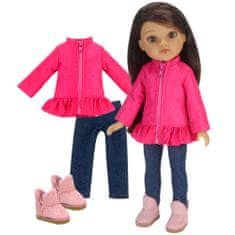 Teamson Sophia's - 14,5" bábika - horúco ružový nadýchaný kabát, modré džegíny a ružové semišové topánky