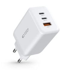 Tech-protect C65W sieťová nabíjačka USB / 2x USB-C 65W QC PD, biela