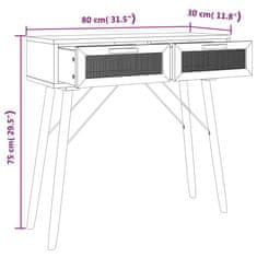 Vidaxl Konzolový stôl hnedý 80x30x75 cm masívna borovica a prír. ratan