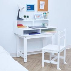 Teamson Fantasy Fields - Detský drevený písací stôl a stoličky s úložným priestorom na doske stola - biely