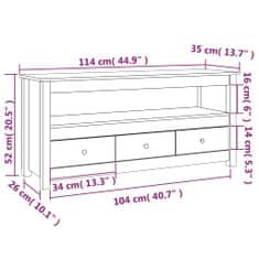 Vidaxl TV skrinka biela 114x35x52 cm masívna borovica