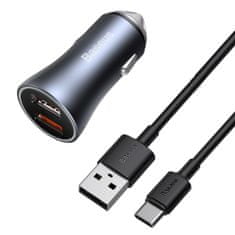 shumee Rýchla autonabíjačka 2x USB 40W QC SCP FCP AFC + USB-C kábel šedý