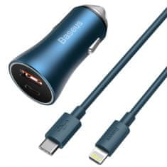 shumee Rýchla 40W PD QC USB-C / USB nabíjačka do auta + modrý kábel iPhone