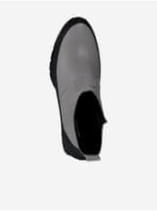 Tamaris Čierno-šedé kožené členkové topánky na vysokom podpätku Tamaris 38