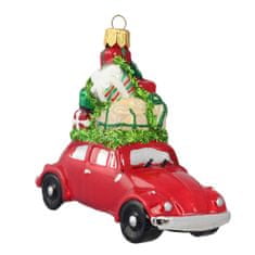 Decor By Glassor Sklenené vianočné autíčko s darčekmi červené Decor by Glassor