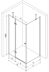 Mexen Roma, sprchovací kút 100 (dvere) x 90 (stena) cm, 6mm číre sklo, čierny profil, 854-100-090-70-00