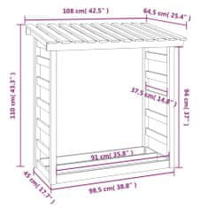 Vidaxl Stojan na palivové drevo 108x64,5x110 cm masívna borovica