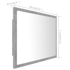 Vidaxl Kúpeľňové zrkadlo s LED, betónovo sivé 60x8,5x37 cm akryl