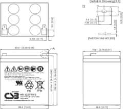 CSB Pb záložní akumulátor VRLA AGM 12V/5,1Ah (HR1221W F2)