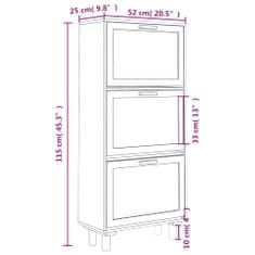 Petromila vidaXL Botník hnedý 52x25x115 cm spracované drevo a prírodný ratan