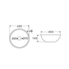 Mereo Umývadlo na dosku bez prepadu, 400x400x145 mm, okrúhle, keramické UC404015C - Mereo