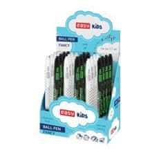 Kids FANCY Guľôčkové pero, modrá semi-gél náplň, 0,7 mm, 24 ks v balení, bielo-šedé a čierno-zelené