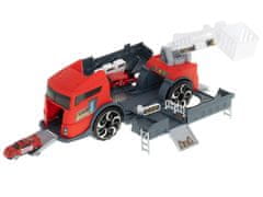 Ikonka Transportér TIR 2v1 parkovacia garáž hasiči + 3 autá červená