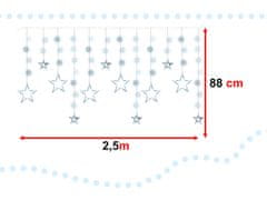 WOWO 2,5m LED Záves Hviezdy, 138LED, Studená Biela, 8 Režimov Svietenia