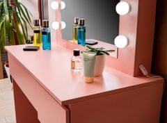 Aga Toaletný stolík so zrkadlom a osvetlením + taburet Ružový