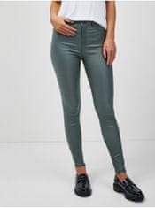 Jacqueline de Yong Zelené skinny fit koženkové nohavice JDY New Thunder XS/32