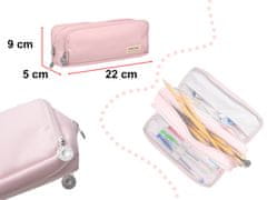 KIK KX5673 Školní penál trojitý sáček toaletní kufřík 3v1 růžový