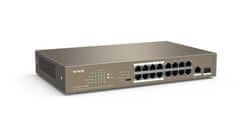 Tenda Tenda TEF1118P-16-150W Switch 16xPoE 802.3af/at 10/100Mbps, 1xUplink RJ45/SFP 1Gbs, 135W