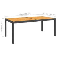 Petromila vidaXL Záhradný stôl 150x90x75 cm polyratan a akáciové drevo čierny