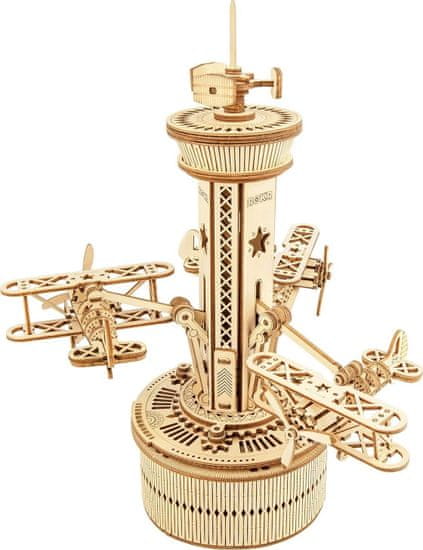 Robotime Rokr 3D drevené puzzle Riadiaca veža letovej prevádzky (hracia skrinka) 255 dielikov