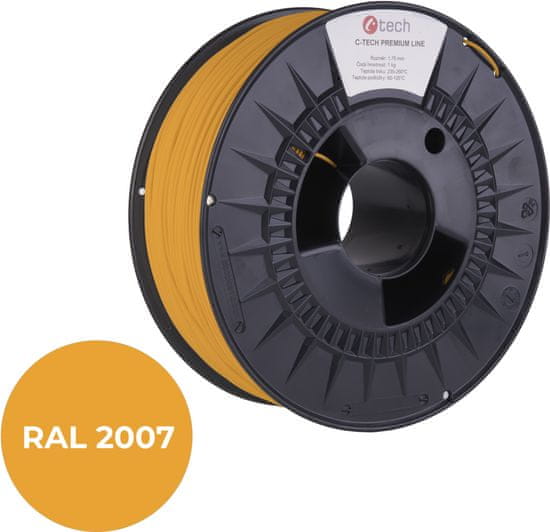 C-Tech PREMIUM LINE tisková struna (filament), PLA, 1,75mm, 1kg, luminiscenční svetlá oranžová (3DF-P-PLA1.75-2007)