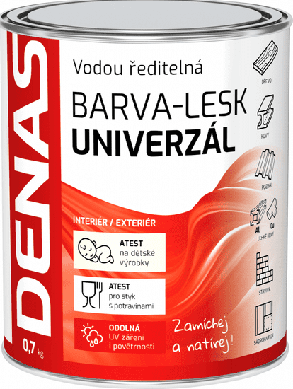 Barvy laky Hostivař DENAS UNIVERZAL lesk - farba na kov a drevo 0,7 kg 0111 - šedý