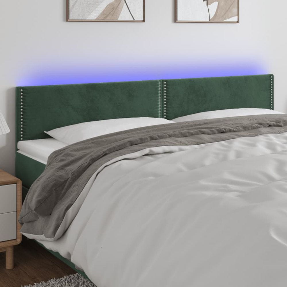 Vidaxl Čelo postele s LED tmavozelené 160x5x78/88 cm zamat