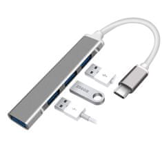 Northix USB-C Hub so 4 portami – strieborný 