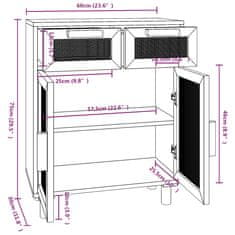 Vidaxl Komoda biela 60x30x75 cm masívna borovica a prírodný ratan