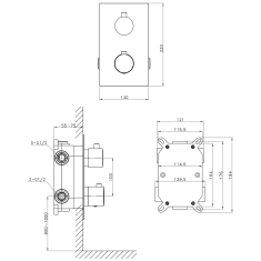 SAPHO , KIMURA Podomietková sprchová termostatická batéria, box, 3 výstupy, chrómová, KU383
