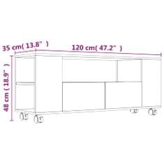 Vidaxl TV skrinka dymový dub 120x35x43 cm spracované drevo