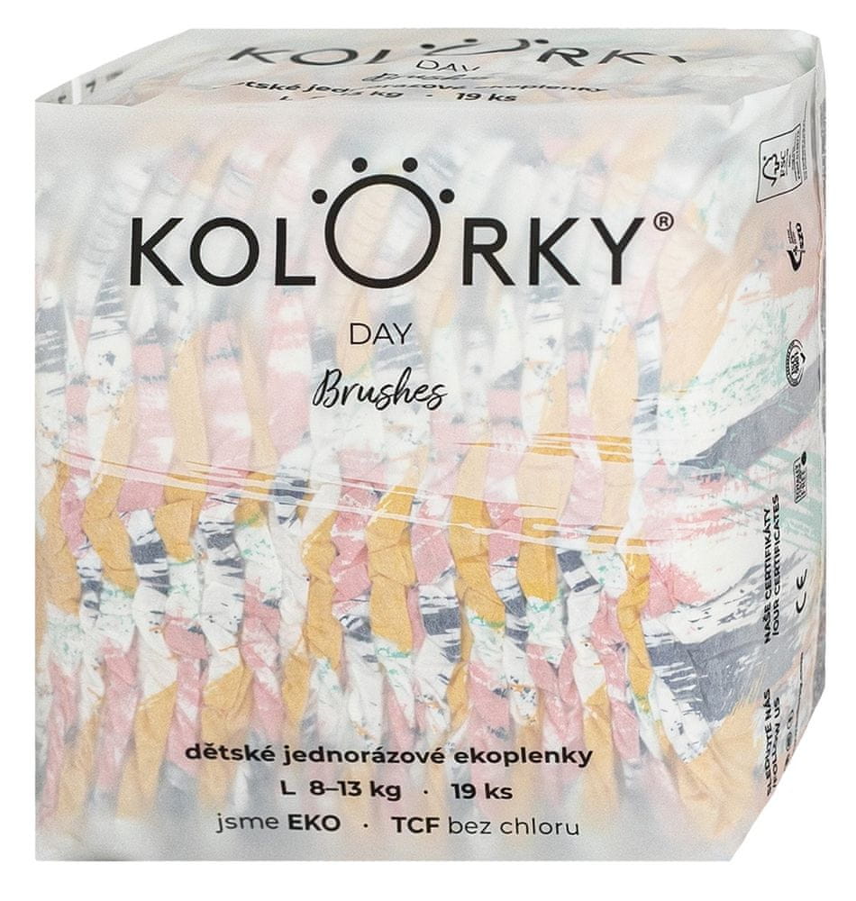 KOLORKY DAY - štetce - L (8 - 13 kg) - 19 ks - jednorázové eko plienky