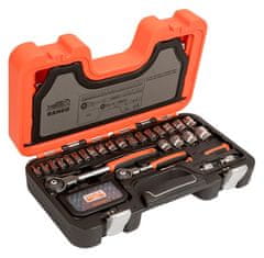 Bahco 1/4" and 3/8" Square Drive Socket Set with Metric Hex Profile and Swivel Head Ratchet - 91 Pcs SW91