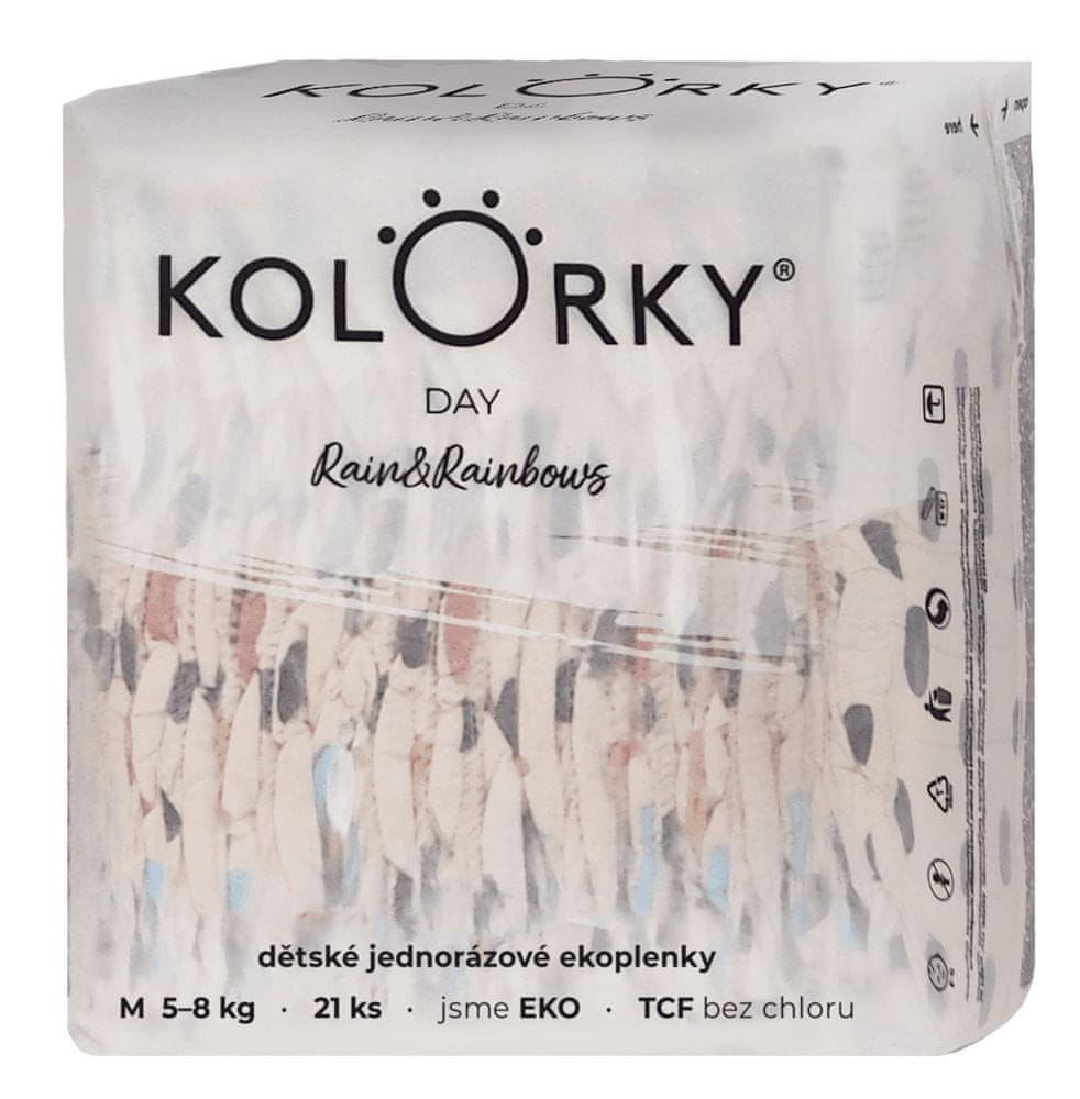 KOLORKY DAY - dážď a dúhy - M (5-8 kg) - 21 ks - jednorázové eko plienky